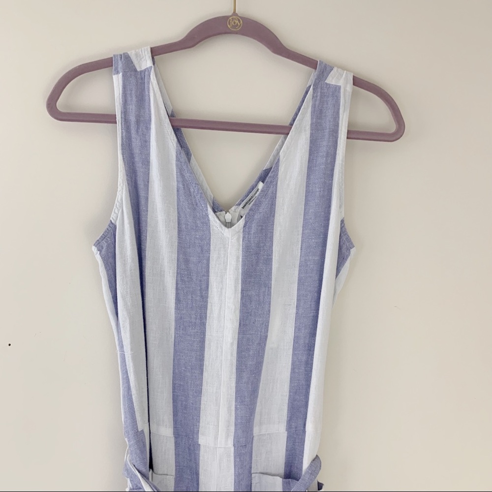 NWT BEACHLUNCHLOUNGE Striped Lennon Jumpsuit Blue White Linen Size Small - Picture 2 of 11